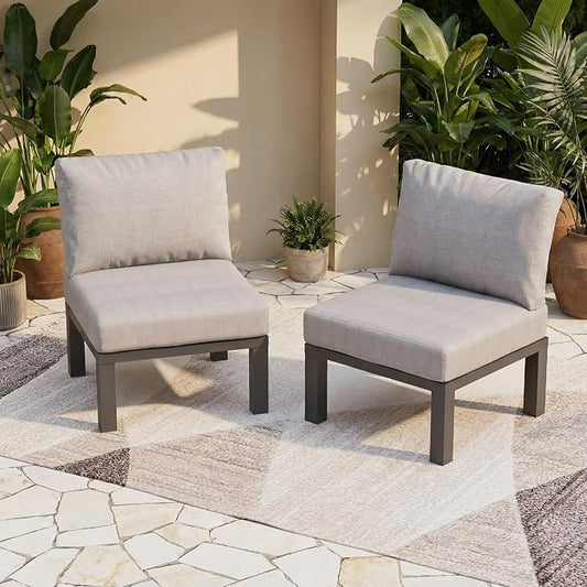 ZANDOR Aluminum Outdoor Patio Furniture Set, Movable Backrest Modular Sectional Sofa Set, Metal Conversation Set with 4-inch Thick Cushion for Garden Backyard Porch, 2 Single Sofas, Grey