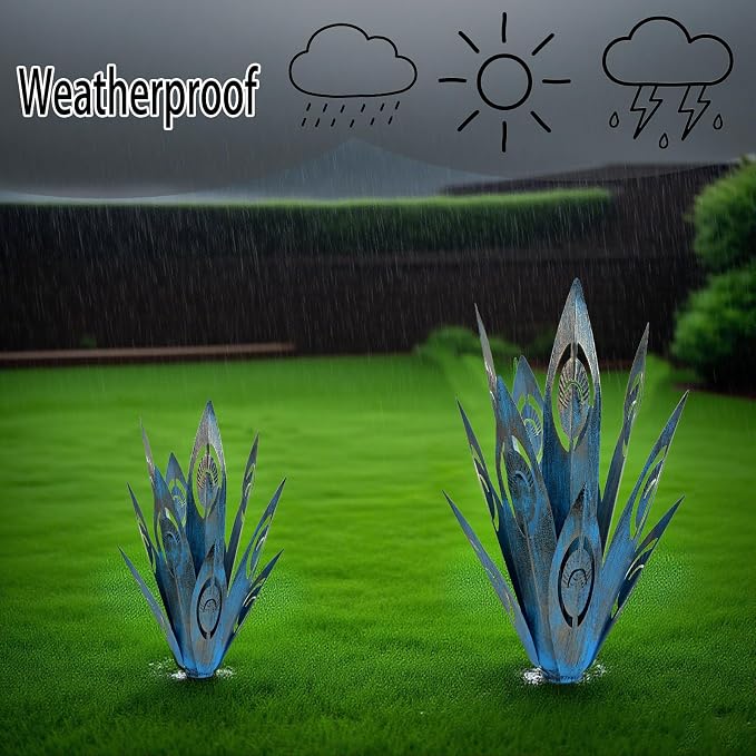 Jesokiibo 2PCS Metal Agave Plant Outdoor Decor,Large Tequila Rustic Sculpture Garden Art Yard Statue - Outdoor Decoration Courtyard Garden Lawn Ornament Stakes Gift