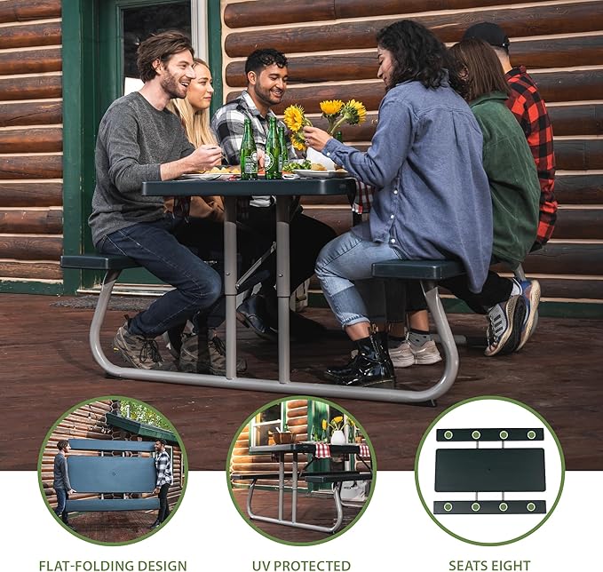 Lifetime 22123 Folding Picnic Table, 6 Feet, Hunter Green