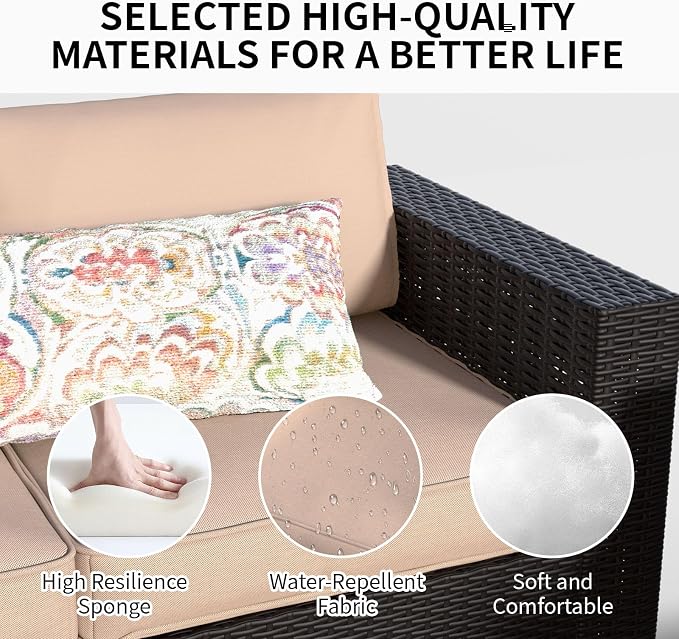SHGJ&SOFT 7 Piece Outdoor Patio Furniture Set, Wicker Outdoor Sectional Sofa with Washable Cushion Covers and Tempered Glass Table, Rattan Conversation Set for Poolside,Balcony, Porch,Garden
