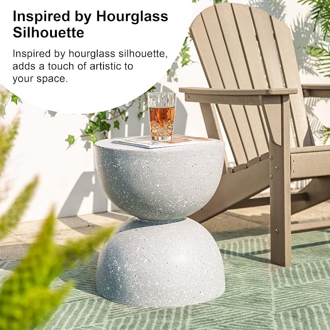 Glitzhome Outdoor Side Tables Set of 2, Heavy Duty Patio Sturdy Faux Terrazzo Decorative Garden Stool Planter Stand for Indoor Covered Outdoor, 17.75" H, Gray