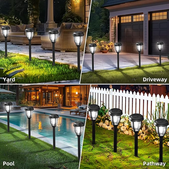 DERAYSION 12 Pack Solar Lights Outdoor, Solar Pathway Lights Auto On/Off Waterproof LED Garden Lights for Landscape Path, Yard, Walkway, Driveway, Sidewalk, Cold White | Dusk-to-Dawn Waterproof LED Solar Lights Outdoor for Garden Pathway Yard Landscape...