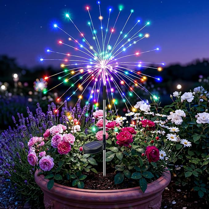 btfarm 1 Pack Solar Garden Lights Outdoor, 8 Modes Firework Lights Outside | 120LED, Waterproof Fairy Twinkle Light Solar Powered for Yard Christmas Pathway Lawn Pool Patio Decorative, Multicolor