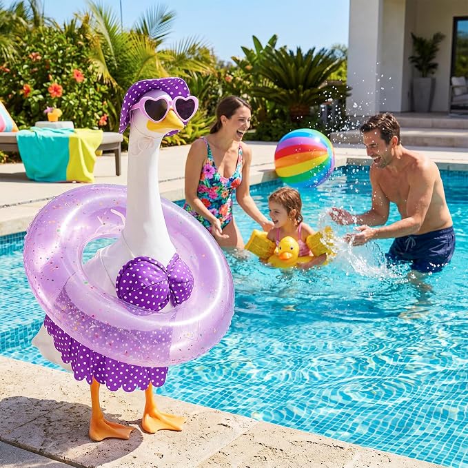 2 Set Porch Goose Outfits Summer Bikini Outfit with Swim Ring | Goose Clothes Fits 23" Cement ,Concrete or Plastic Lawn Goose Statues, Funny Outdoor Yard Garden Patio Decor