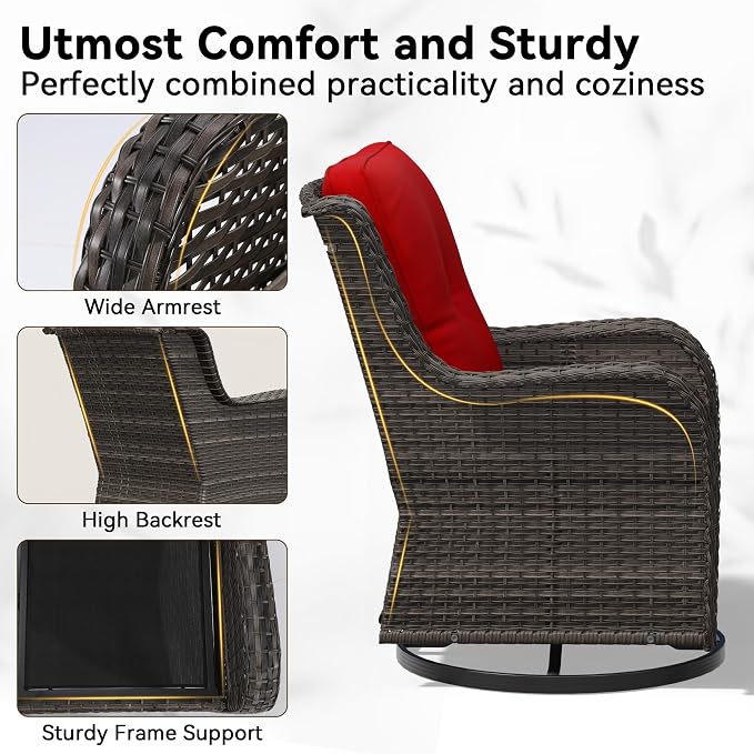 7 Piece Outdoor Wicker Patio Furniture Set, Outdoor Swivel Rocker Patio Chairs Set with Thickened Olefin Cushions, High Back and Deep Seating, Hand-Woven PE Rattan for Porch, Deck