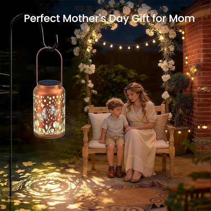 JEJOT Butterfly Solar Lanterns Outdoor Waterproof,Birthday Gift for Women | Gifts for Mom Grandma, Metal Hanging Solar Light for Yard Garden Porch Landscape Deconration-1Pack