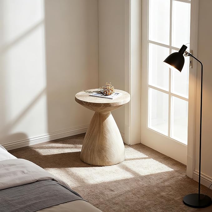 17.72" Cement End Tables for Patio,Marble | Faux Terrazzo Modern Small Round Side Accent Table,Tree Stump Garden Stool Drum Indoor and Outdoor