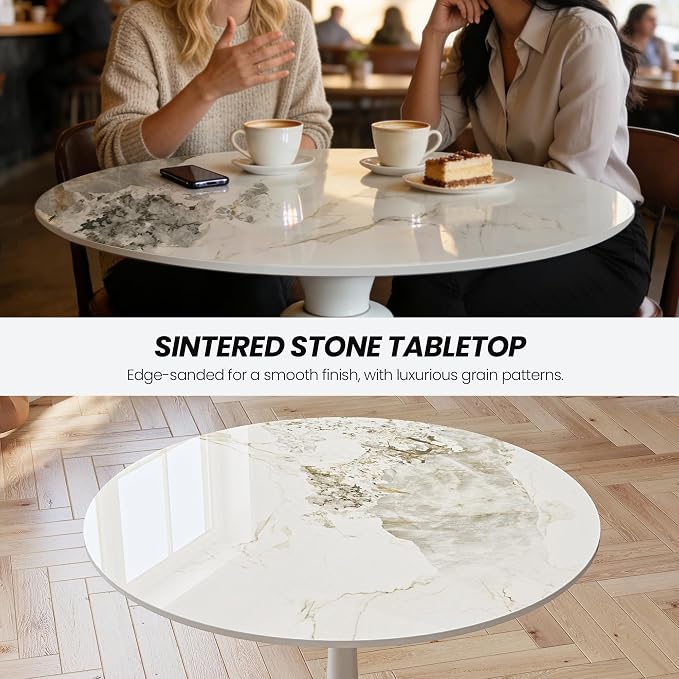 55.1" Round Ivory Sintered Stone Table Top - Heat Resistant Waterproof for Dining Table, Office Desk, Bar, Patio