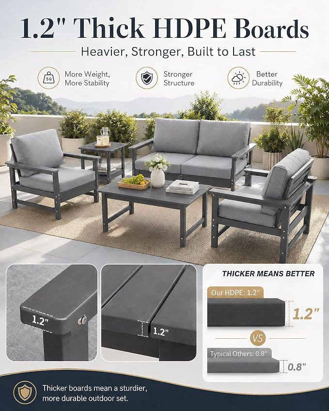 HDPE Outdoor Patio Furniture Set with Cushions, 10 Piece Patio Conversation Set Sofa Set,All Weather Outdoor Couch Set with Coffee Table for Lawn, Garden, Deck
