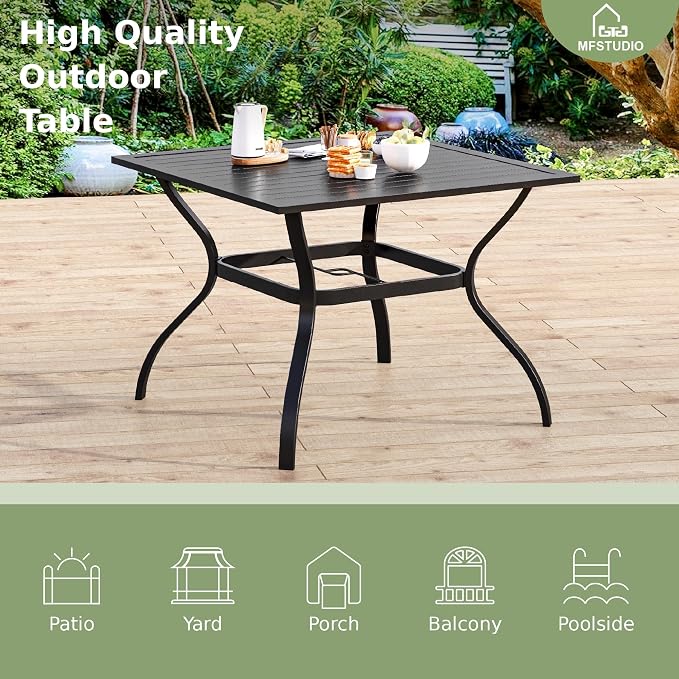MFSTUDIO 5-Piece Patio Dining Set, 4 Swivel Metal Cushioned Chairs | 37" Square Metal Table, Umbrella Hole