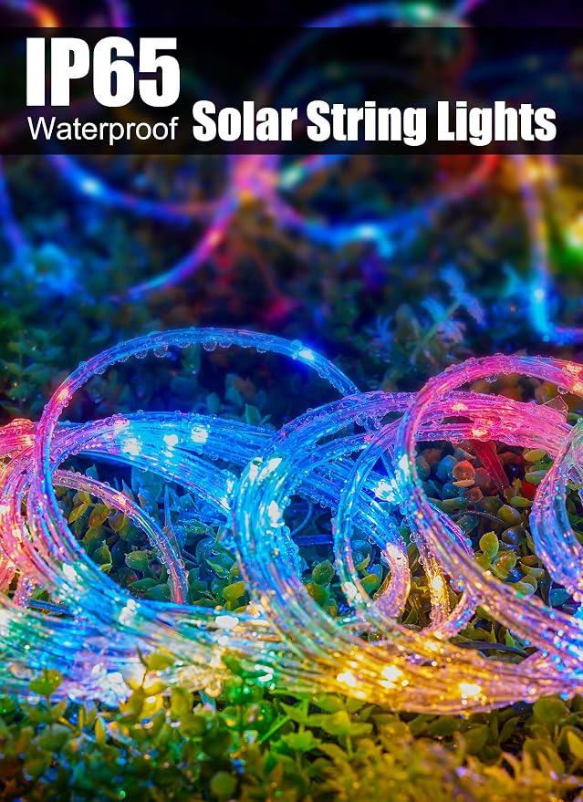 Brightown 39FT 100LED Solar Rope Lights Outdoor Waterproof, Multicolor | IP65 Solar Powered Fairy Lights with 8 Lighting Modes, Outdoor String Lights for Party Garden Yard Holiday Tree Decoration