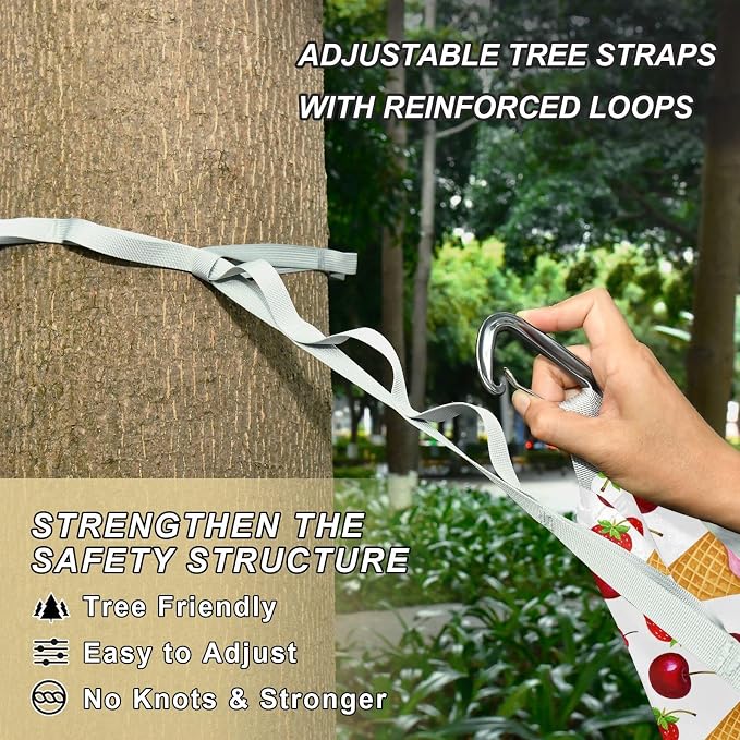 Camping Hammock Outdoor Hammocks for Outside Strawberry Cone Cherry Beach Trees Portable Lightweight with Pockets Tree Straps Indoor