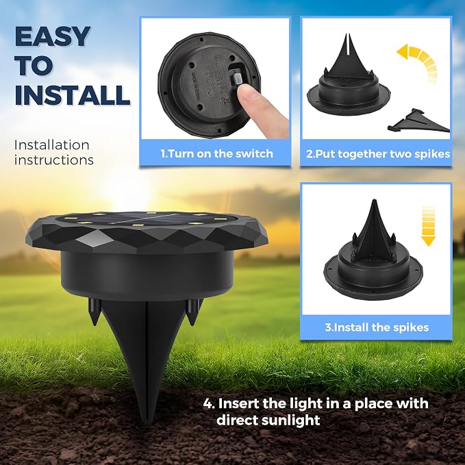 SOLPEX 12 Pack Small Solar Ground Lights, Driveway Lights Cool White | Solar Powered Pathway Lights Waterproof, Landscape Lighting for Walkway, Garden, Backyard, Patio- Black Lampshade