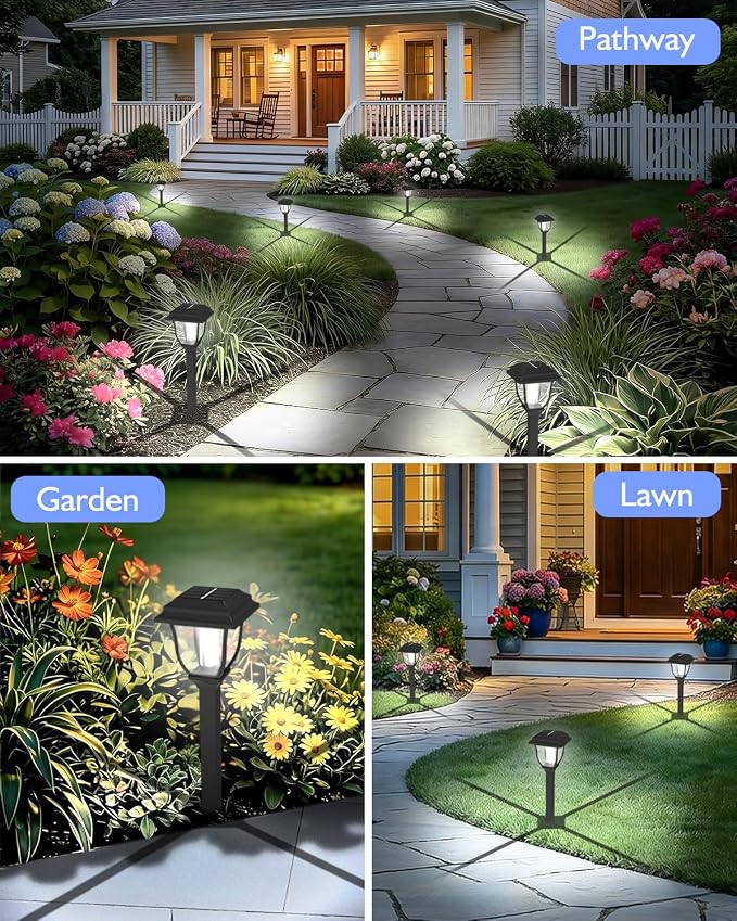 Solar Pathway Lights 12 Pack Mini Outdoor 3000K Bright Auto On/Off Solar Garden Lights Long Lasting Solar Powered Landscape Light for Path Yard Walkway Lawn Driveway Decor Lighting - Cool White