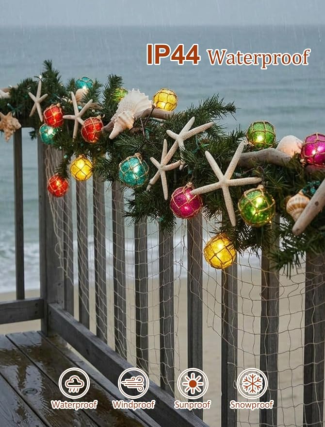 8.5Ft Nautical Fishing Float String Lights,Plug in Beach Themed Buoy Lights | Set of 10 LED Tiki Bar Lights Indoor, Beach Camping, Bedroom Decor and Outdoor Patio Decorations-Multicolor