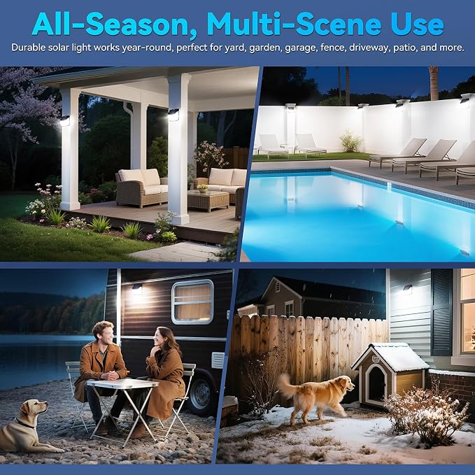 CLAONER Solar Lights Outdoor, [128 LED/12 Packs] Motion Sensor Lights 3 Working Modes for Outdoor with 270° Wide Angle Wireless IP65 Waterproof Security Light for Fence, Patio, Cold White