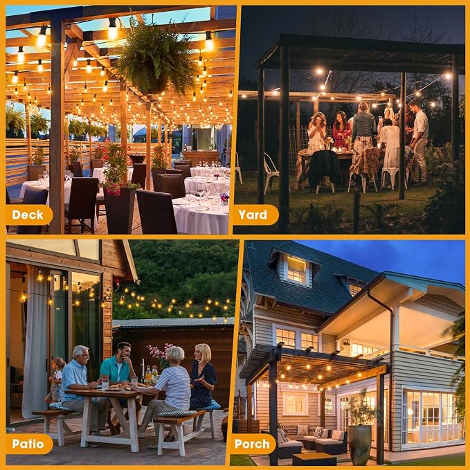 GvvooHome 50FT LED Outdoor String Lights with 25 Shatterproof Edison Bulbs (1 Spare), Dimmable Hanging Outdoor Lights for Backyard, Porch, 2700K Warm White