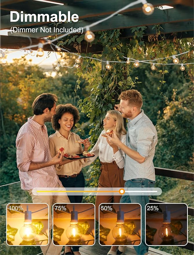 Brightown Outdoor String Lights, 69FT G40 LED IP65 Waterproof Patio Lights | 30 Shatterproof Edison Bulbs, Plug-In, Dimmable, Connectable, Hanging Light for Backyard Porch Party Decorative, White Wire