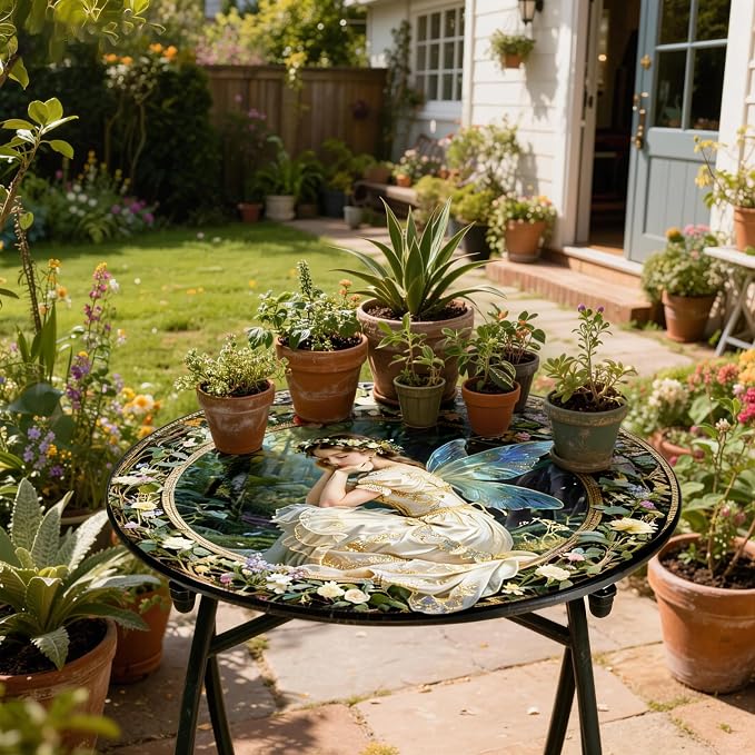 Indoor Outdoor Side Table, Metal Round Side Table, Weather Resistant Patio Table for Porch Yard Balcony, Easy Assembly