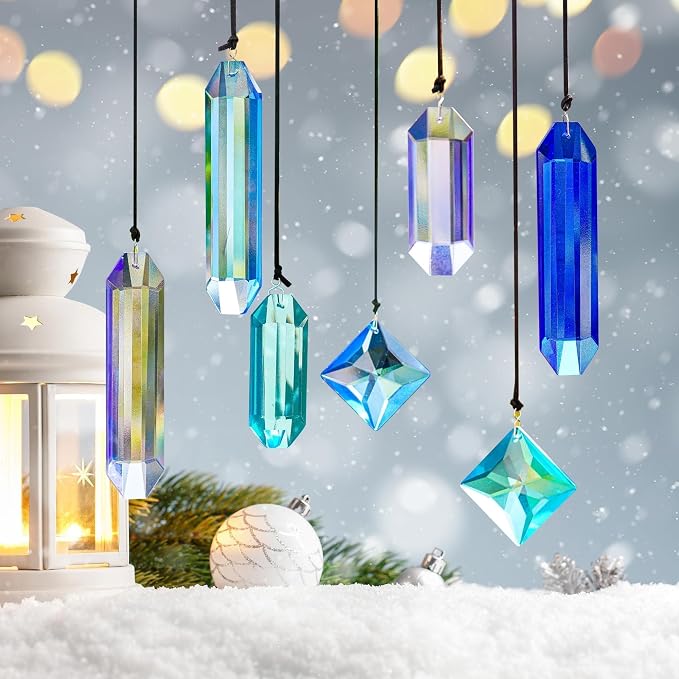 Crystal Prisms Suncatcher for Window Hanging, 7PCS Blue Dreams Sun Catcher | Gift For Mom Women Rainbow Maker Sun Catcher Indoor Window Home Garden Christmas Tree Decor
