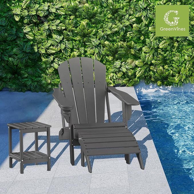 GREENVINES Adirondack-Outdoor-Side-Table | Set of 4 | 14 x 13 Inches | HDPE Plastic | All Weather | Grey | Outside End Tables | Storage Shelf | for Patio Porch Backyard Indoor