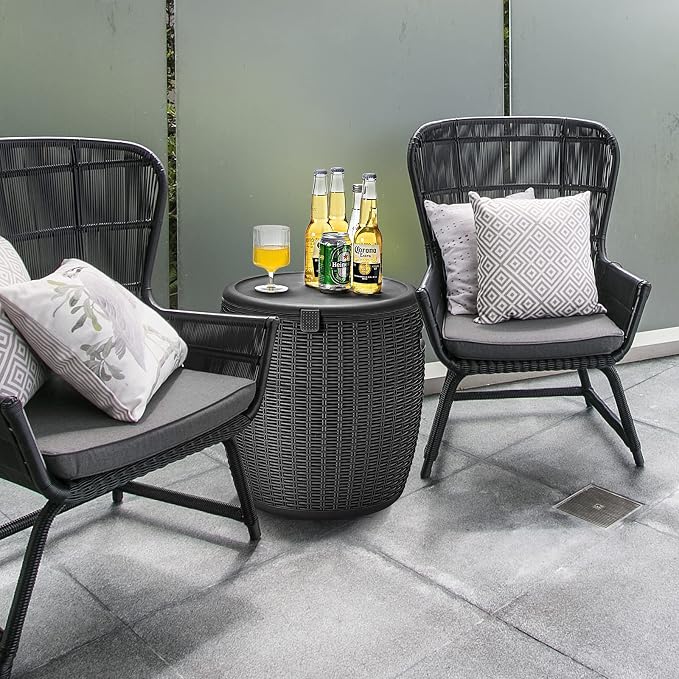 Tangkula 9.5 Gal Cooler Bar Table, Patio Wicker Ice Cool Bar Table, Outdoor Rattan Bar Table with Ice Bucket, Ice Bucket with Side Handles & Lid, Beer & Wine Cooler for Party, Poolside, Deck, Yard
