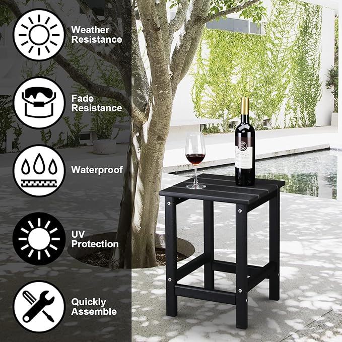 Generic Adirondack Outdoor Side Table, 2-Tier Patio End Table, Small HDPE End Table For Outdoor, Patio, Indoor, Garden, Porch, Balcony, Black