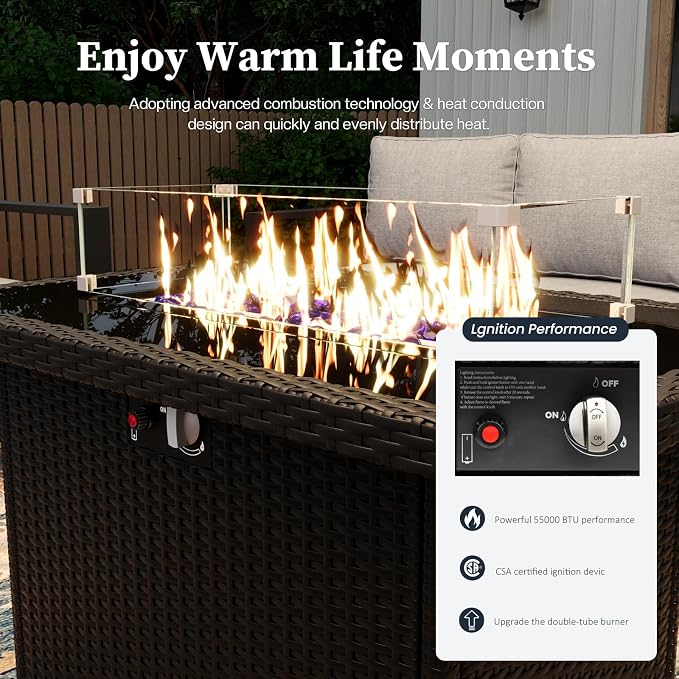 5 Piece Modern Aluminum Patio Furniture Set with Fire Pit Table, Outdoor Patio Sectional Conversation Metal Seating Sets with Olefin Cushion