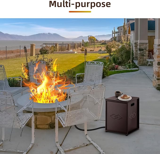 Propane Tank Cover Table – 20LB Outdoor Gas Cylinder Hideaway Storage Box with Side Handles – Metal Side Table for Garden Fire Pits