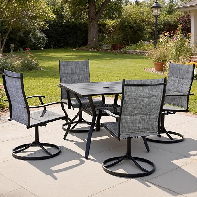 Patio Swivel Rocker Chairs Set of 4,Outdoor Dining Chairs High Back,15° Gentle Rocking Patio Chair with Padded Textilene, Metal Frame for Poolside Lawn Garden,Grey(4 PCS)