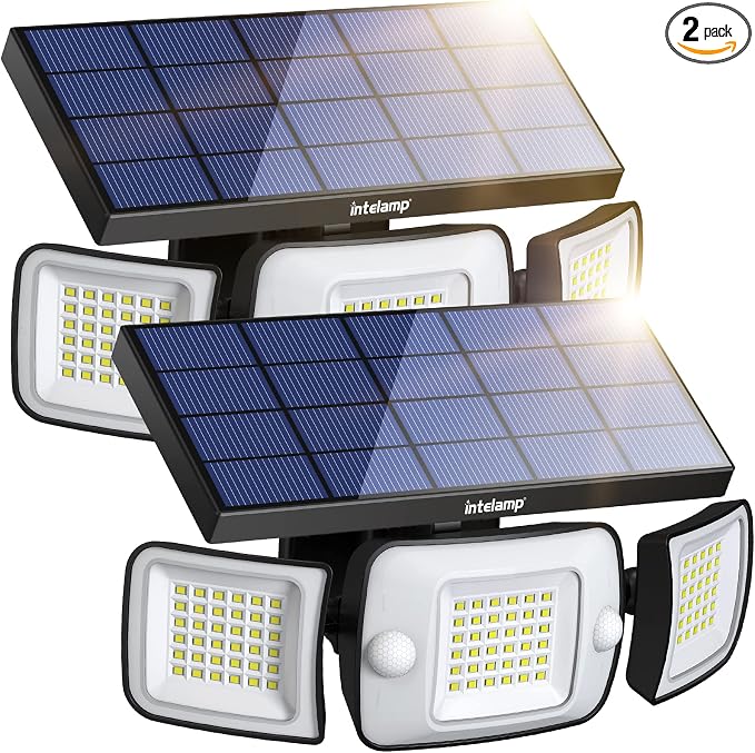 intelamp Solar Outdoor Lights, Motion Sensor with Dual Sensors Waterproof | Solar Flood Lights 270°Wide Angle for Outside with 3 Modes