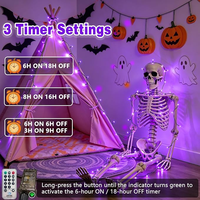 Halloween Lights Outdoor 165FT 500 LED Twinkle String Lights Remote Purple | 8 Modes, 3 Timer Settings, Memory Function, Waterproof Twinkle Lights Plug in, Indoor Outdoor Halloween Horror Party Decor