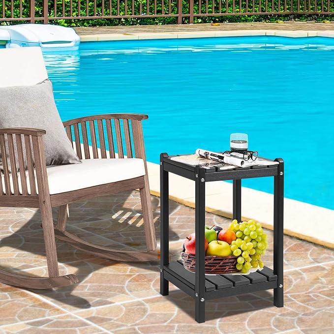 LZRS Adirondack Outdoor End Table, Pool Composite Patio Table,HDPE End Tables for Backyard,Pool, Indoor Companion, Easy Maintenance & Weather Resistant(Black)