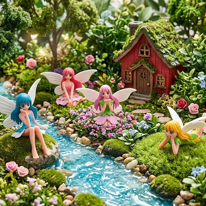 12 Pcs Miniature Fairy Figurines, Fairy Garden Fairies | Hand-Painted Small Flower Fairies with Wings for Garden Decor Miniature Garden Ornaments Landscape Decorations Cake Topper