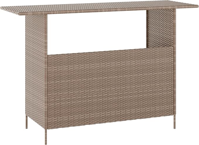 Flash Furniture Marco Indoor/Outdoor Patio Bar Counter Table, All-Weather Wicker Rattan Pattern, 2 Shelves, Brown