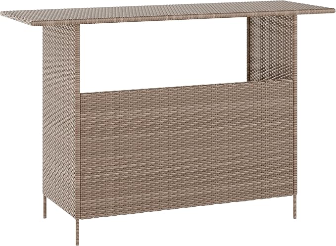 BizChair Indoor/Outdoor Patio Wicker Rattan Bar Counter Table with 2 Shelves, Brown