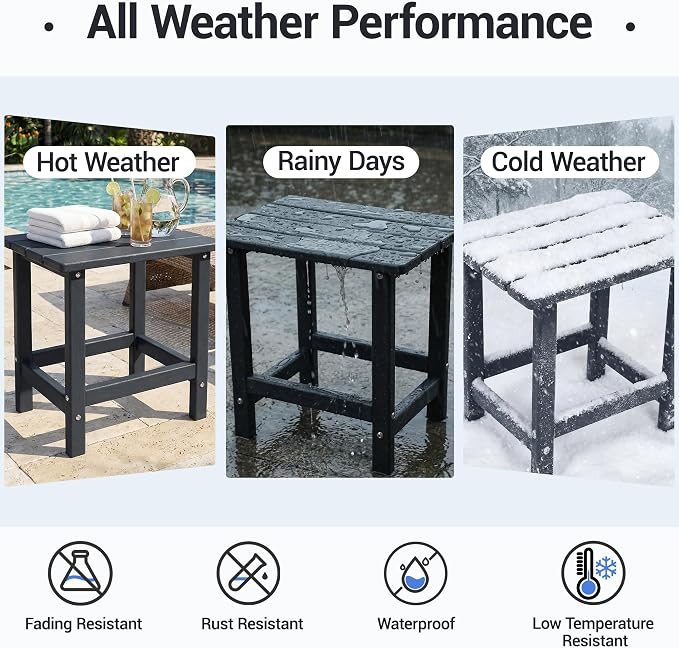 Outdoor Side Table Set of 3, HDPE Small Outdoor Table, Adirondack Side Table, Outside End Table for Patio, Porch, Deck, Pool, Indoor or Outside Use, Black