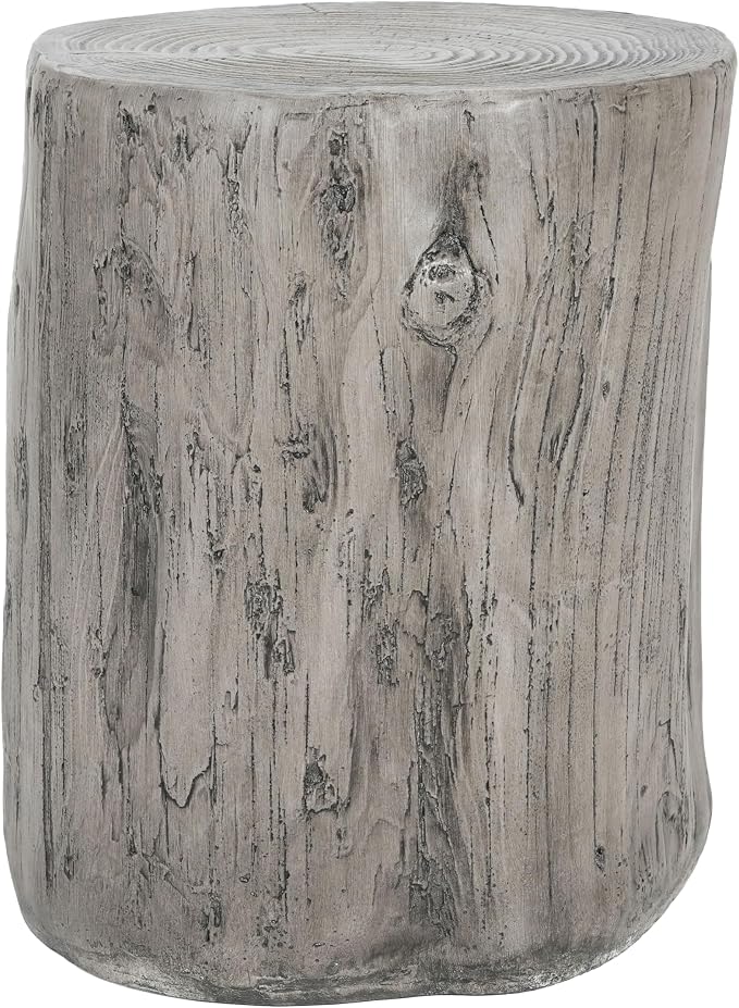 Realistic Tree Stump Side Table, Lightweight Concrete End Table for Indoor & Outdoor, Rustic Wood-Look Stool, Multi-Purpose Plant Stand, Weather-Resistant Accent Table, No Assembly Required, Gray