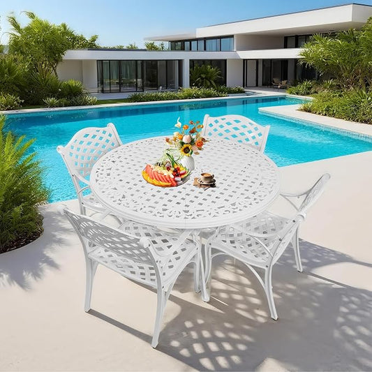 5 Piece Patio Dining Set, All-Weather Metal Outdoor Table and Chairs Set of 4, Cast Aluminum Patio Furniture Set for Patio, Garden, Backyard, Balcony
