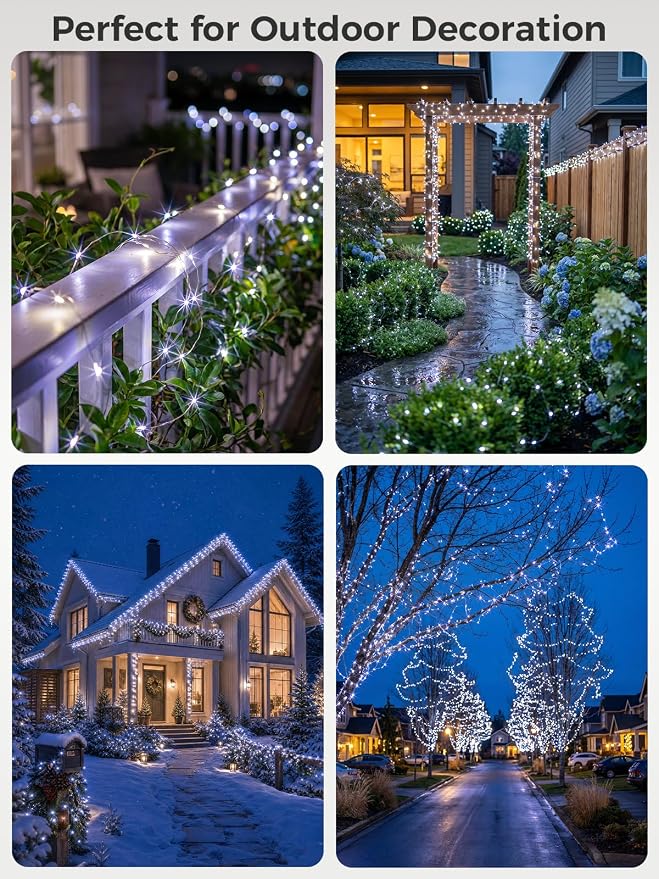 Solar String Lights for Outside,200FT 600 LEDs Solar Fairy Lights,Waterproof 8 Modes Button Outdoor String Light for Patio Garden Backyard Tree Wedding Christmas,Silver Wire,Cool White