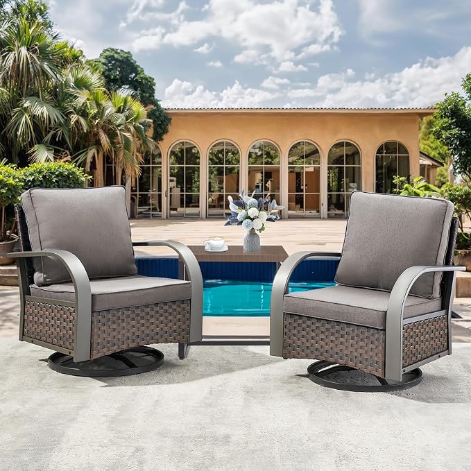 HUMMUH 3PCS Patio Table and Chairs Set -All Weather Outdoor Swivel Rocker Patio Chairs for Deck Porch Lawn Garden Backyard