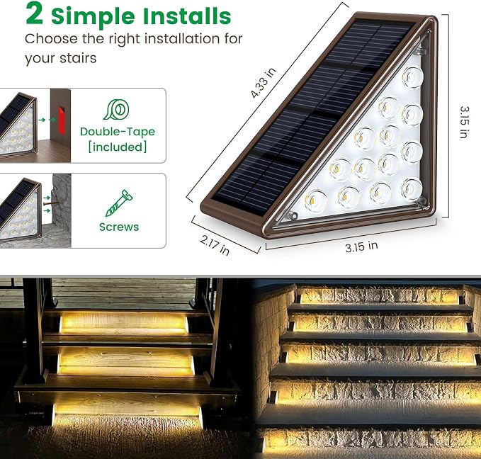 JOFIOS Solar Step Lights for Outside,4pack Solar Stair Lights Outdoor Waterproof IP67,Outdoor Deck Step Lights,Solar Outdoor Lights for Staircase,Patio,Front Step(Warm Brown)
