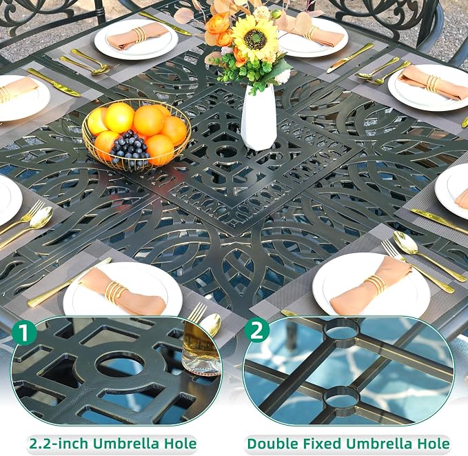 VIVIJASON 64" Square Patio High Bar Table for 8, Outdoor Large High Dining Table with 2.2" Umbrella Hole, Weather-Resistant Patio Dining Table for Deck Garden Backyards, Dark Bronze