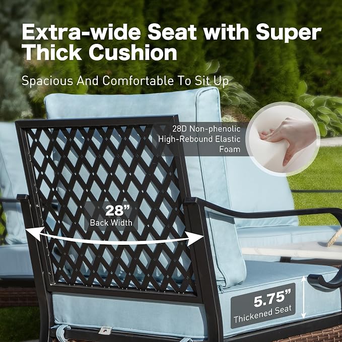 SUNSHINE VALLEY 6 Piece Metal Outdoor Patio Furniture Sets, Patio Conversation Sets 1 3-Seater Sofa, 4 Single Sofa with 5.75" Extra Thick Cushion & Coffee Table, Black Frame Backyard Furniture, Blue