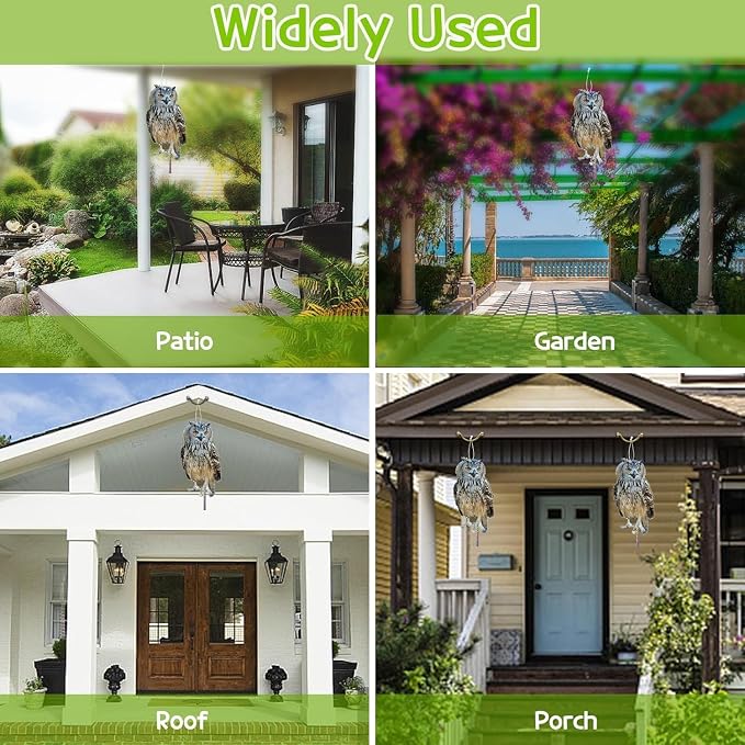 Fake Owl to Keep Pigeons Away from Balcony, 3Pcs Flat Plastic Owl to Scare Woodpecker from House, Garden Owls to Scare Pigeon Squirrel, Hanging Owls with Reflective Tape for Porch Patio Windows Yard