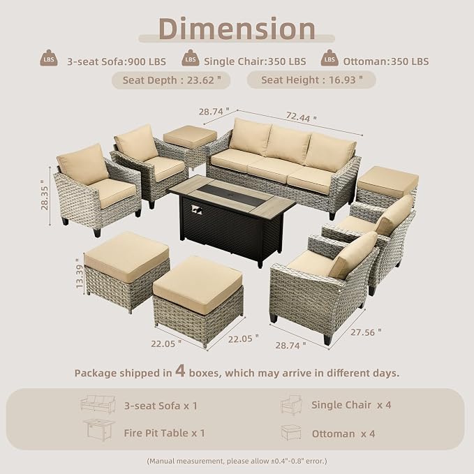 CAODOC Wicker Patio Furniture Set,8 Pieces Modern Outdoor Conversation Set Sectional Sofa with Cushion and Ottomans for Garden, Poolside, Backyard