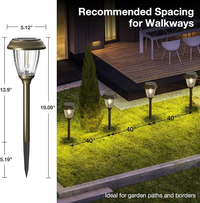 XMCOSY+ Solar Lights Outdoor, 10/25 LM 2 Lighting Modes Garden Lights 6 PCS | IP65 Waterproof Glass & Metal Garden Lights, Warm White LED Solar Powered Landscaping for Yard Pathway Walkway Driveway Patio
