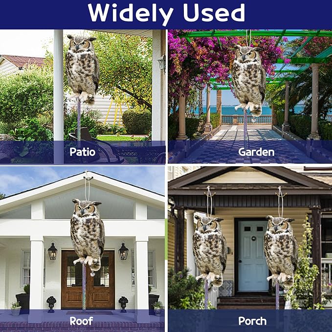 4PCS Fake Owl Plastic Owl to Scare Pigeon for Balcony Hanging Flat Garden Owls with Reflective Tape to Keep Squirrel Woodpecker Away from Outdoor House Window Patio Yard Backyard Front Porch Decor