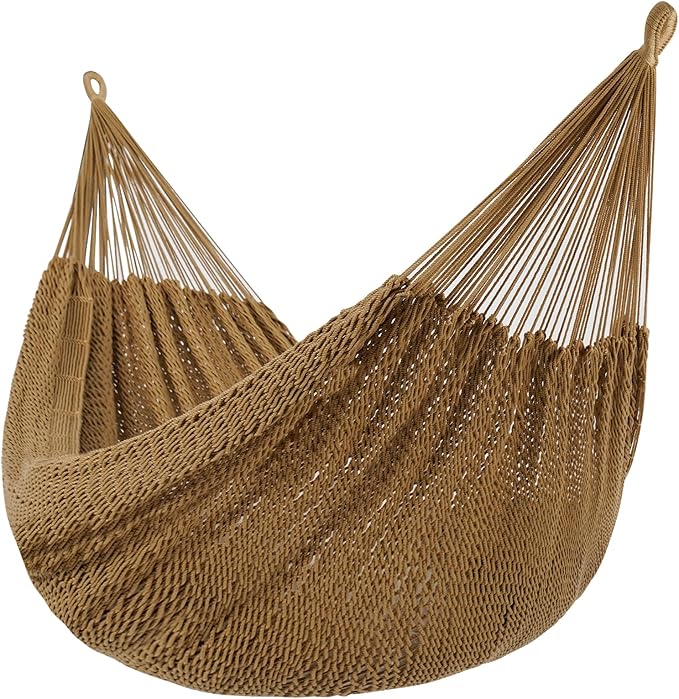 Lazy Daze Hammocks Handwoven XL Mayan Hammock, 10.5 FT Soft Rope Double Hammocks, Portable Outdoor Hammock with Carry Bag, 2 Straps & Carabiners for Patio Outside, 550 lbs Weight Capacity, Tan