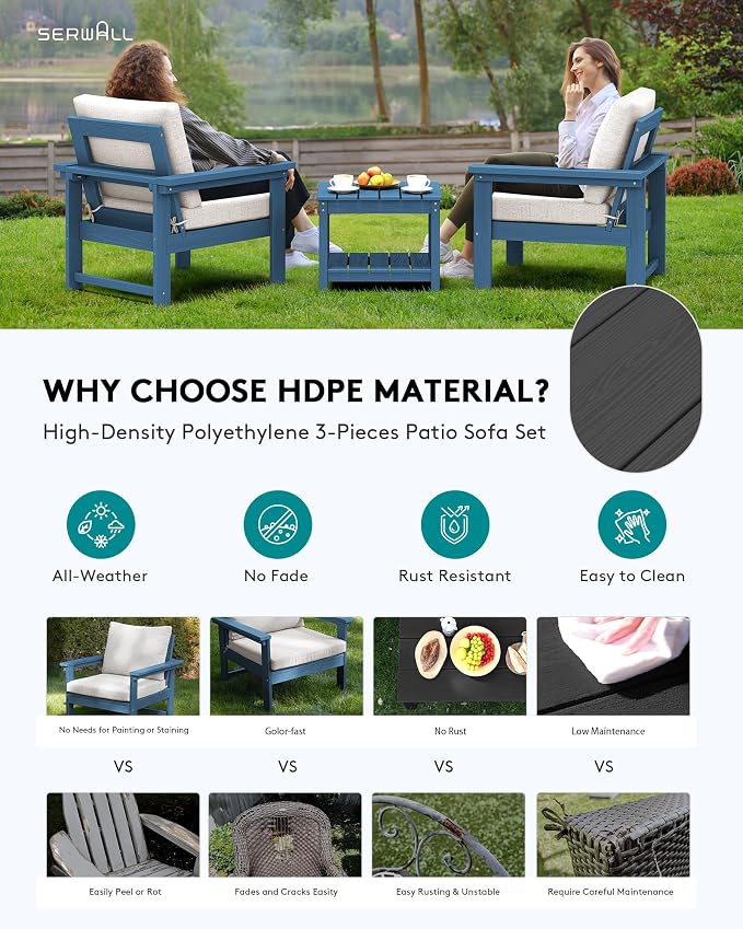 SERWALL HDPE Patio Conversation Set with Side Table